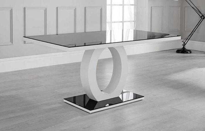 Onemall Co Uk Edenhall High Gloss Dining Table White With Black Glass Top One Place For All